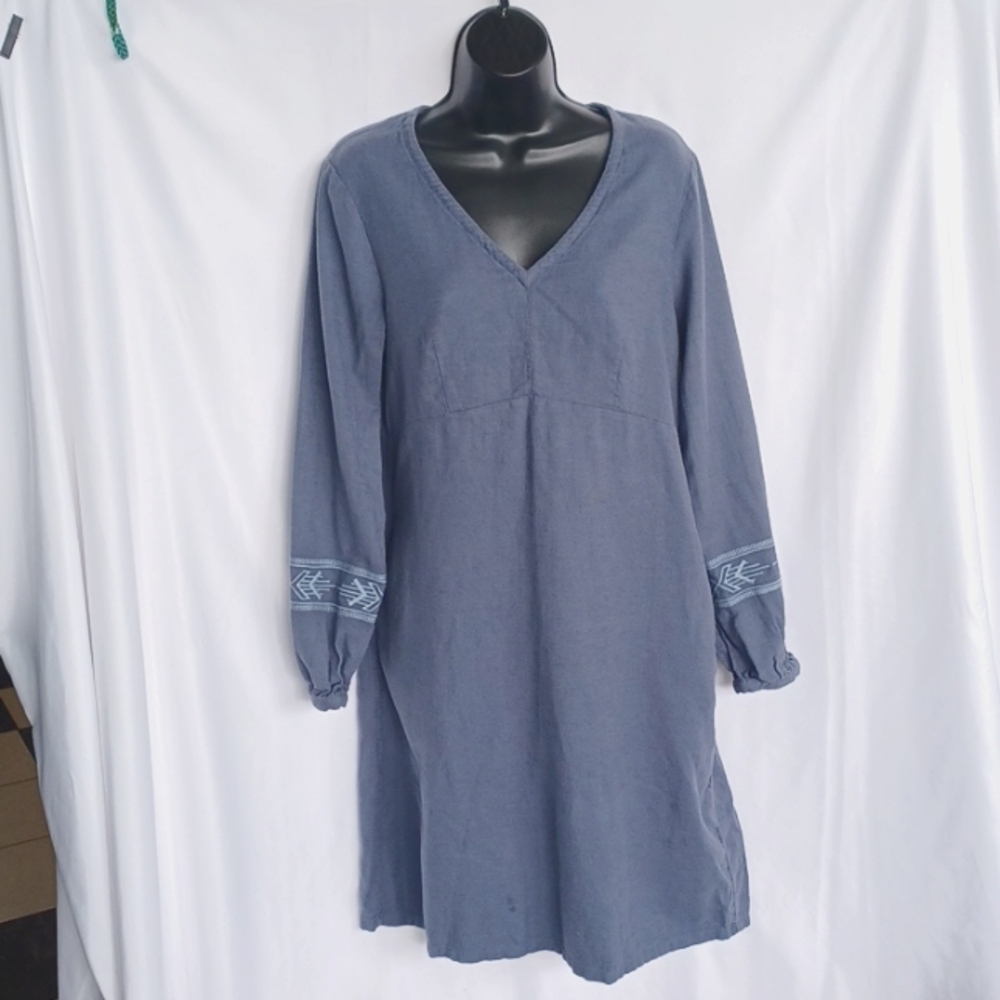 Pendleton Womens Embroidered Sleeve Dress Sz S Vintage Indigo Cotton Linen Shift